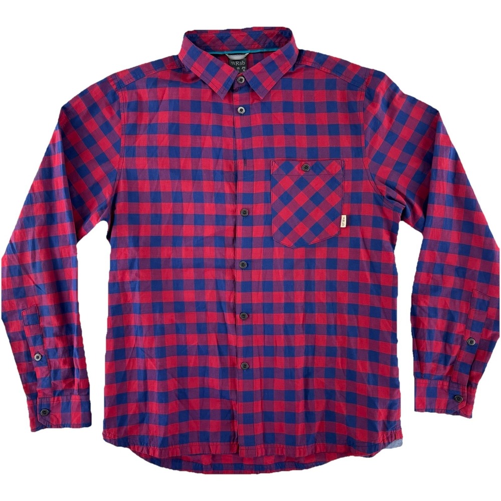 Rab Maverick Long Sleeve Button Up Shirt Mens Large Red Blue